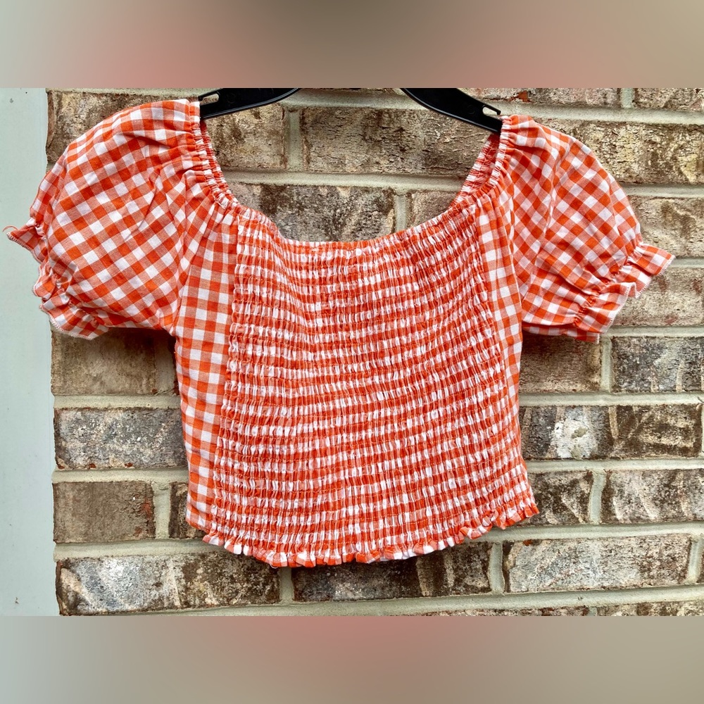 Cropped Gingham Peasant Picnic Top - Picture 3 of 4
